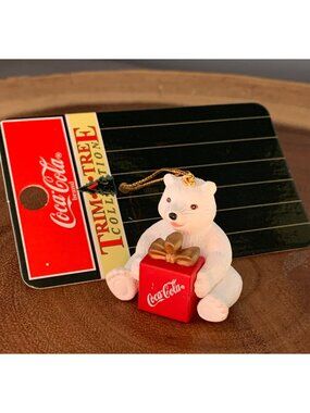 Coca-Cola Polar Bear Ornament Gift Box 1998 Trim A Tree 1.5" Holiday Decor